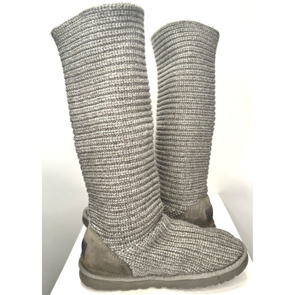 UGG Australia Womens Boots Cardy Wool Cable Knit Tall Foldable Button Gray Sz 7 - Picture 5 of 15